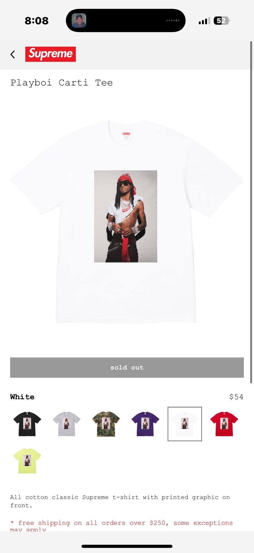 Playboi Carti Supreme White Tee (LARGE)
