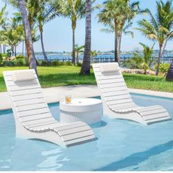 HDPS Pool Lounge Chairs Set of 2, Use in Pools Lounge Chairs up to 10-Inches of Water, Chaise Chairs with Headrest, Lounge Chair Outdoor, Fade-Resista