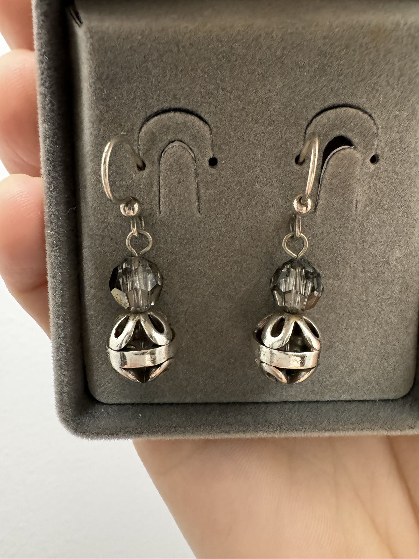 Vintage beaded dazzling drop silver earrings  In great condition 