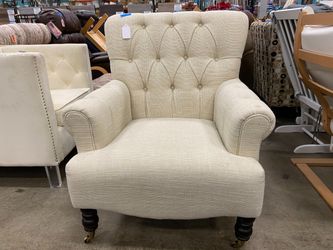 Ivory Woven Tufted Armchair on Casters