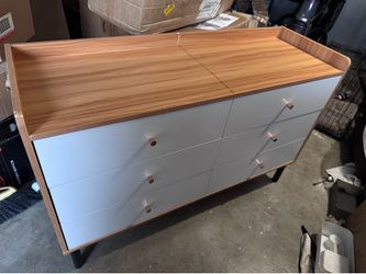 LYNSOM 6 Drawer Dresser White & Oak Modern Wood Chest- Slightly cracked - bonded