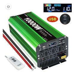 10000W Peak Pure Sine Wave Power Inverter 12V DC to 110V AC Converter, 60Hz/50Hz, 4 AC Outlets + USB, LCD Display, Remote Control for Car, RV, Camping