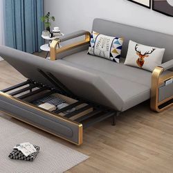 Sleeper sofa convertible gray modern gold hardware office furniture room house home bed living new