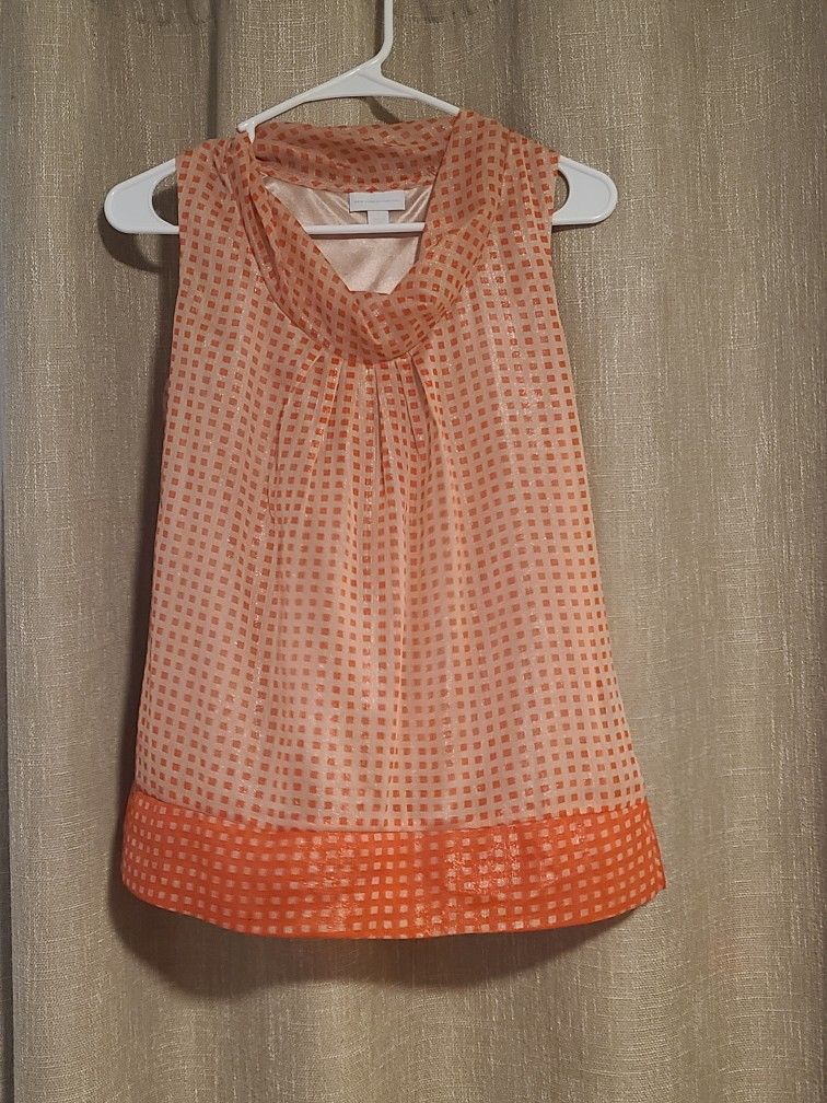 New York & Company Women's Orange Cowl Neck Sleeveless Top