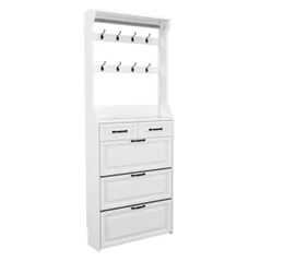 Tahanbath Shoe Cabinet with 3 Doors, 2 Drawers & Hanger – White