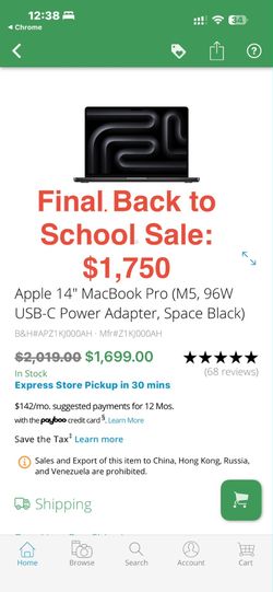 New 2026 14" MacBook Pro M5/ 16G/1TB/3 yr coverage