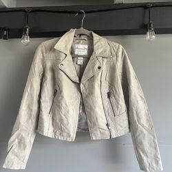 Cream Leather Jacket 