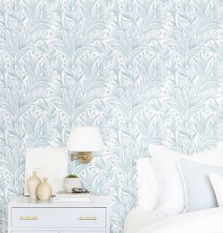Blue Boho Modern Leaf Wallpaper Contact Paper