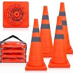 4 Pack] 12 inch Collapsible Traffic Cones, Orange Safety Cones with Reflective Collar for Parking Lo