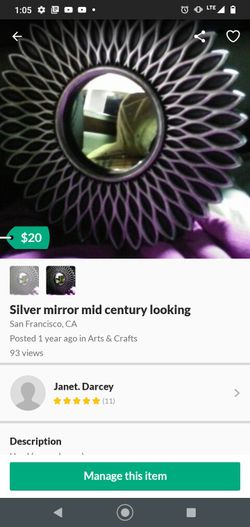 Silver mirror in mid century modern
