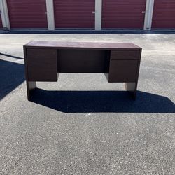 Modern Dark Wood Office Desk with 4 Drawers