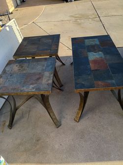 3 piece coffee table and end tables stone tile metal very nice set 75th Ave Indian School serious buyers only please