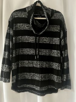 Calvin Klein Performance Striped Cowl Neck Long Sleeve Top | Size L
