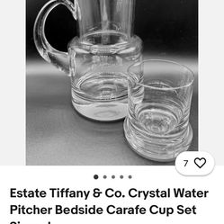 Tiffany & Co. crystal bedside water carafe pitcher and tumbler set