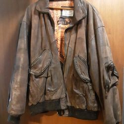 Men's Distressed Heavy Leather Bomber Jacket