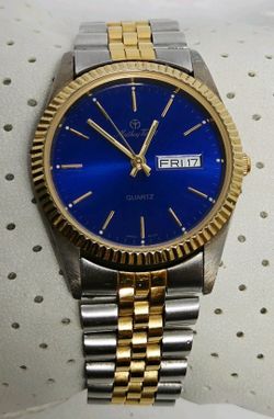 Vintage Mathey Tissot Two Tone Men's Watch Quartz Blue Dial