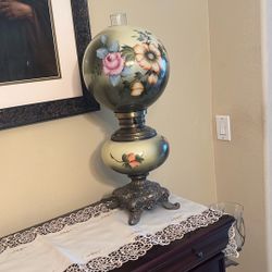 Beautiful Antique Glass Globe Lamp! One Of A Kind!