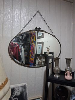 Antique Oval Mirror With Brass Frame