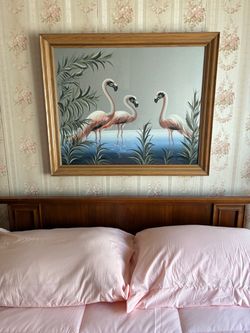 Vintage Framed Flamingo Painting Wall Art