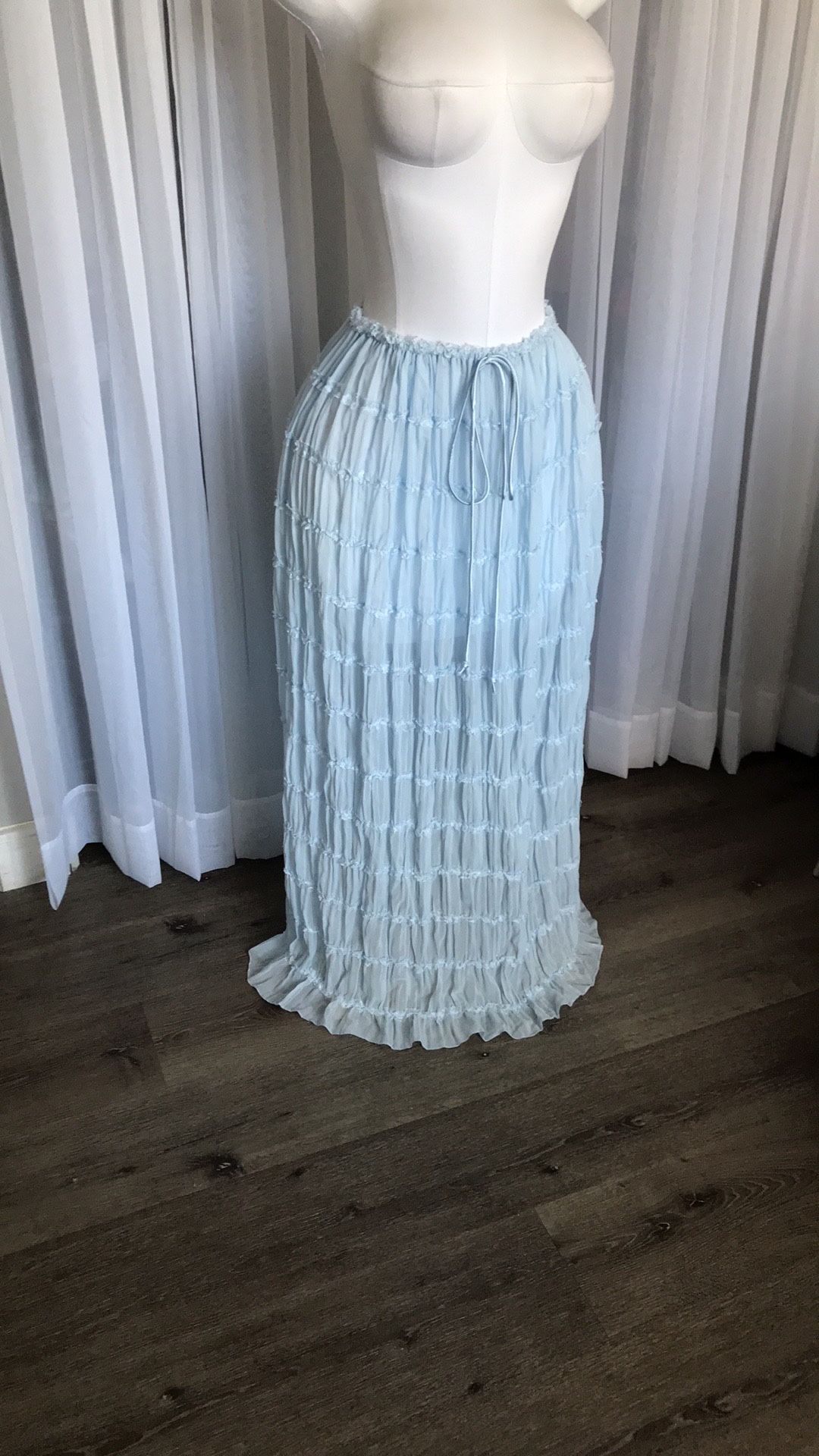 Sheer Ruffle Boho Long Skirt Size L