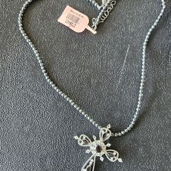 Simulated Black Spinel Stainless Steel Cross Pendant with Chain( 28 inches )