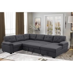 Modern L sectional 7 seater couch sofa with pull out bed and storage new factory sealed boxes sillon 