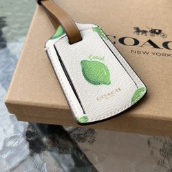 Coach Ivory And Green Leather Bag Or Luggage Tag 