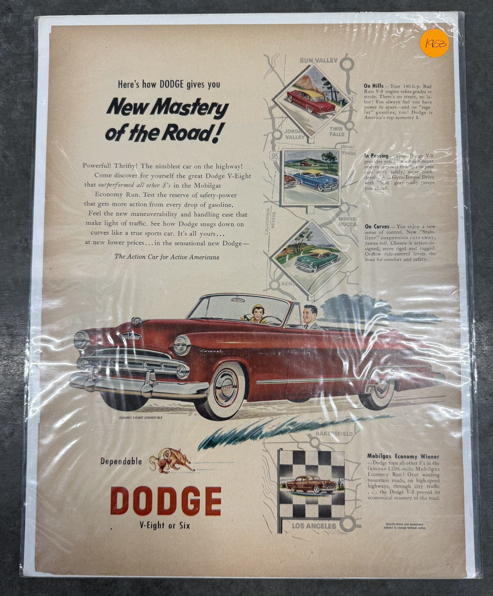 1953 Print Ad Dodge Coronet V-Eight Convertible Car