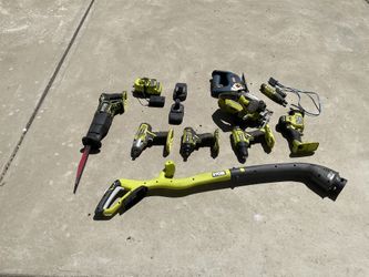 10 pieces set RYOBI Power Tools with battery and charger in the working condition.