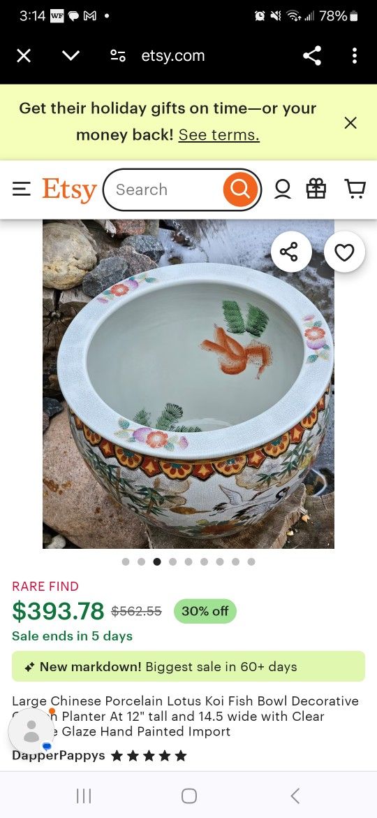 Vintage Chinese Porcelain Lotus Garden Planter At 12"