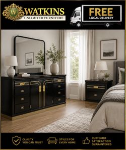 Elegant 2-Piece Bedroom Set – Dresser w/ Cabinet + Nightstand ✨