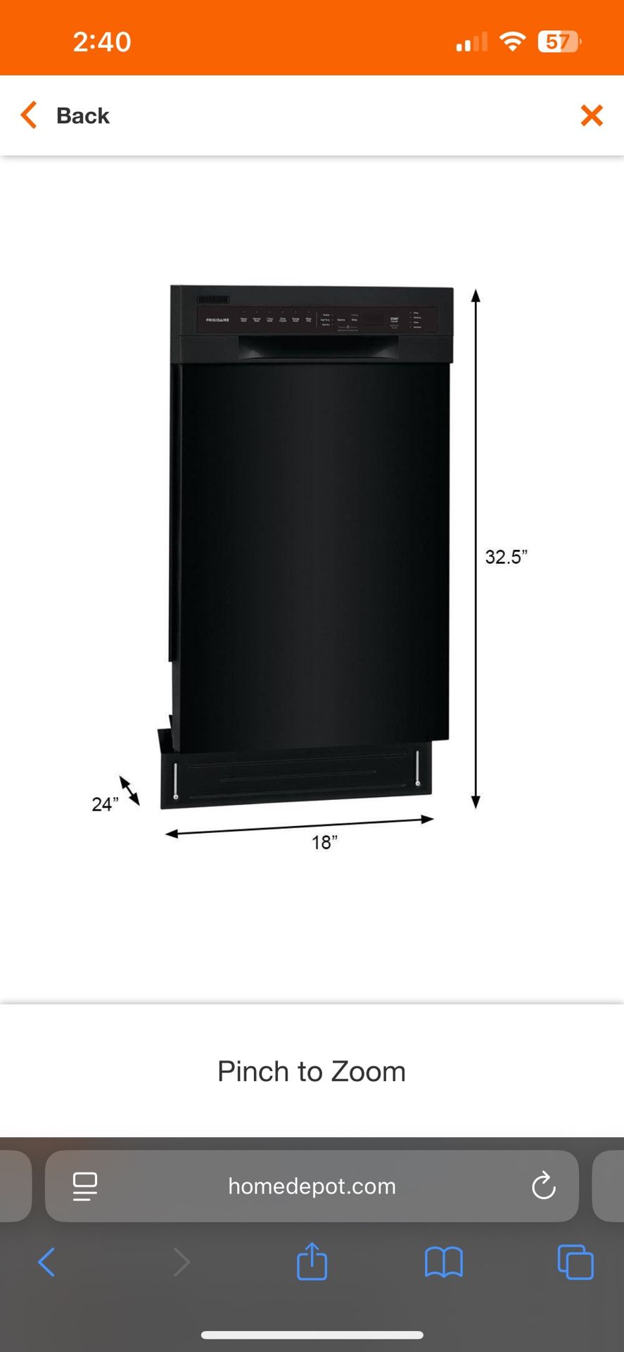Frigidaire 18 in. ADA Compact Front Control Dishwasher