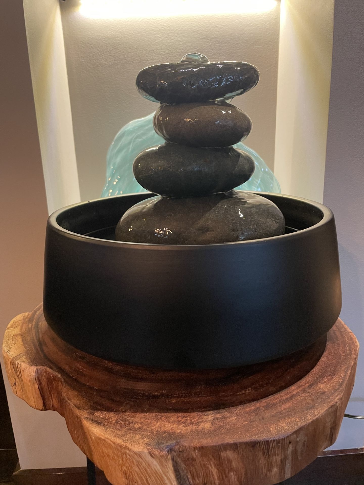 Custom Handcrafted Tabletop Natural Stone Cairn Fountain