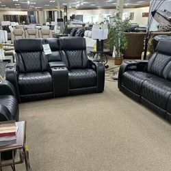 Black Leather Sofa, Loveseat, And Chair 