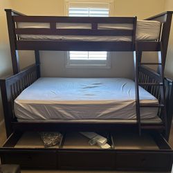 Espresso Twin Over Full Solid Wood Bunk Bed with Trundle and Staircase