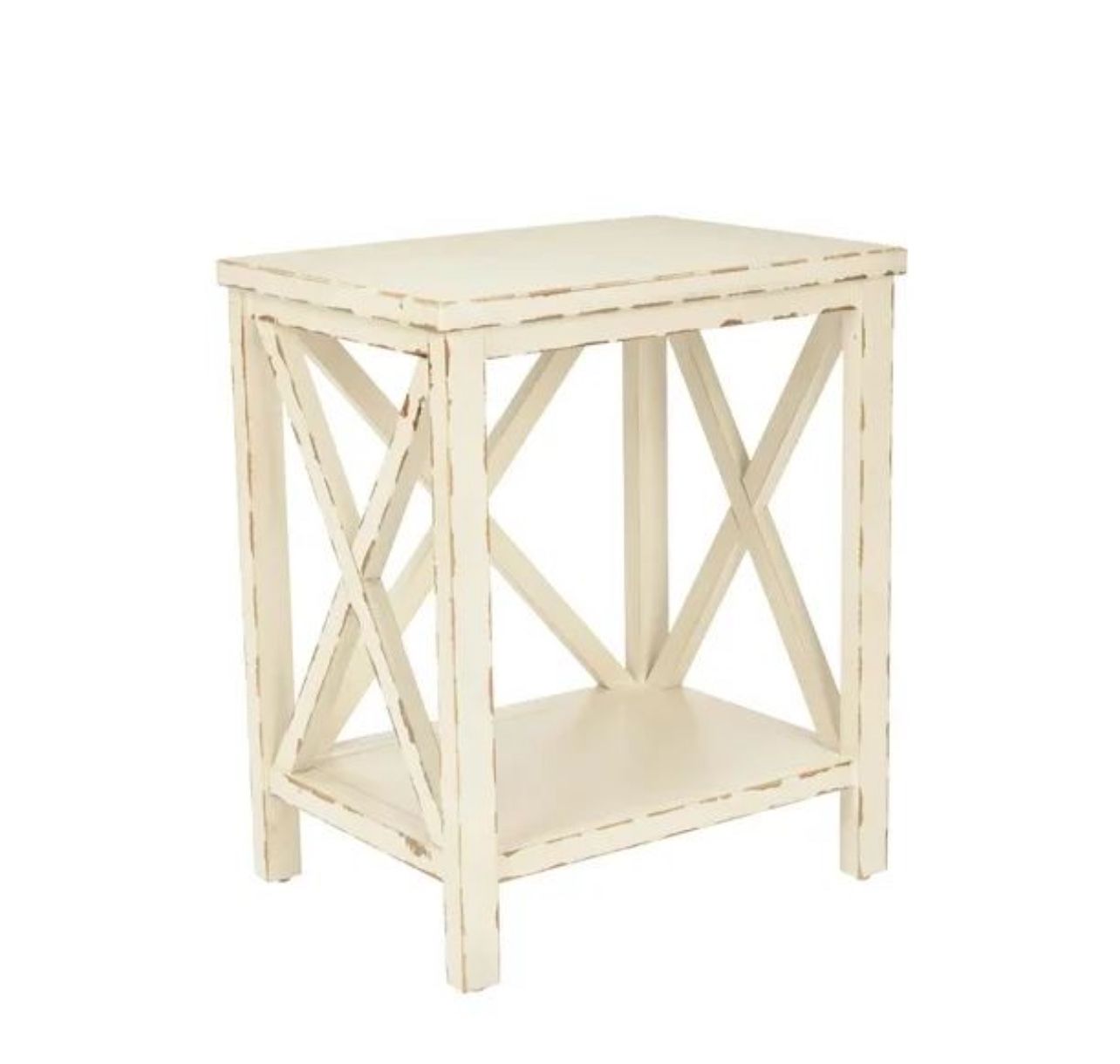 Set of 2 end side table tables - antique distressed ivory - NEW