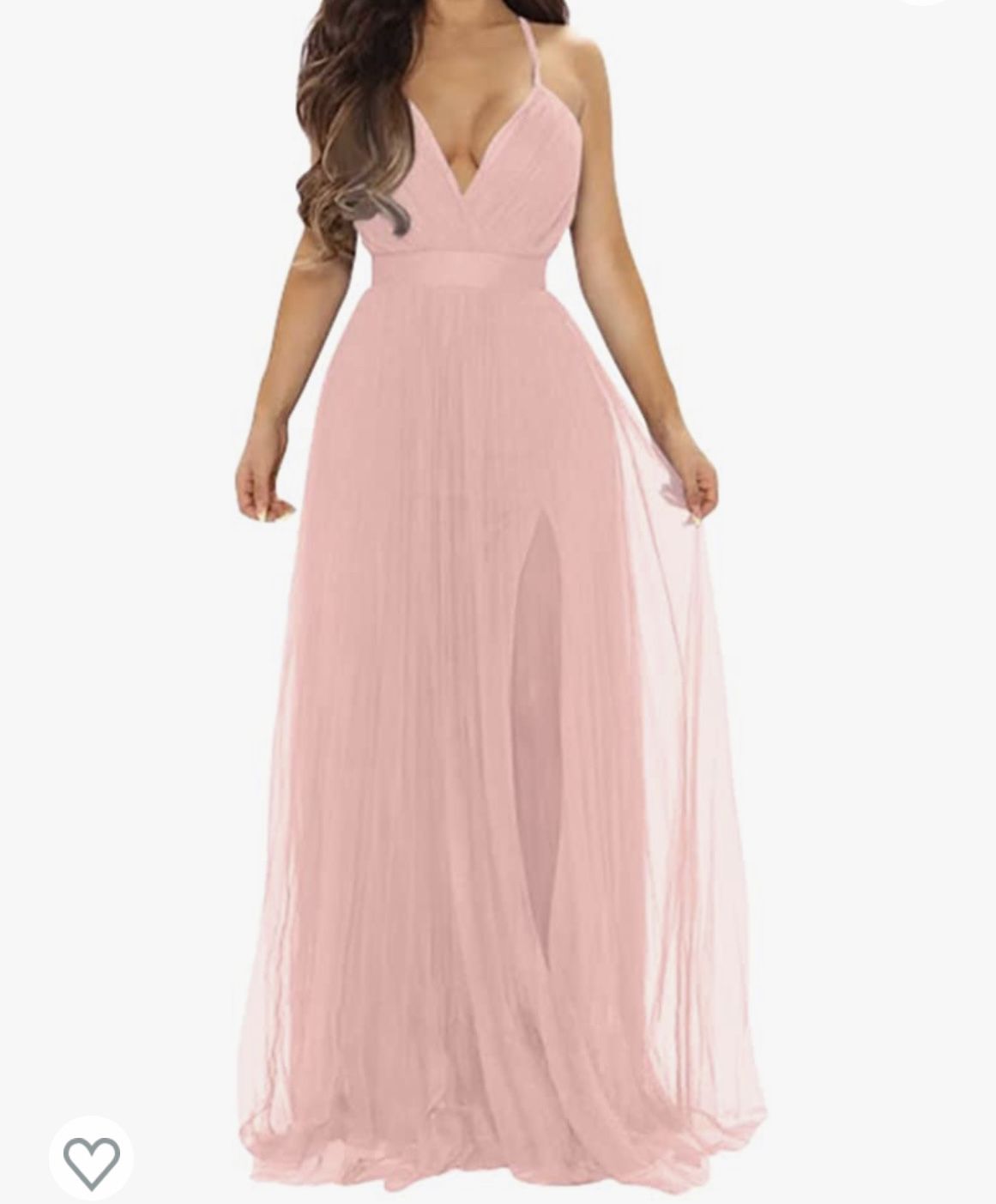 Pink Long VNeck Split Cocktail Party Formal Maxi Dress L