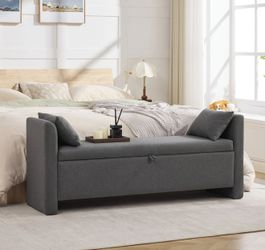 Brand New 64” Upholstered Storage Bench – Solid Wood, 500 LB Capacity
