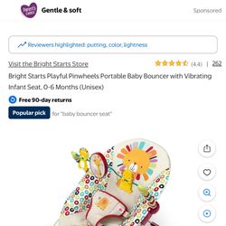 Bright Starts Playful Pinwheels Portable Baby Bouncer with Vibrating Infant Seat, 0-6 Months (Unisex)