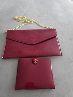 Women’s Patent Envelope Crossbody Bag with Coin Purse - Burgundy