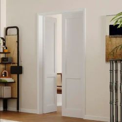 30 in. x 80 in. x 1-3/8 in. Shaker White Primed 2-Panel Solid Core Wood Interior Slab Door