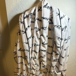 Victoria Secrets Plush Cozy Pink & White Stripe "Victoria Secret Logo" Tie Robe, Size M/L