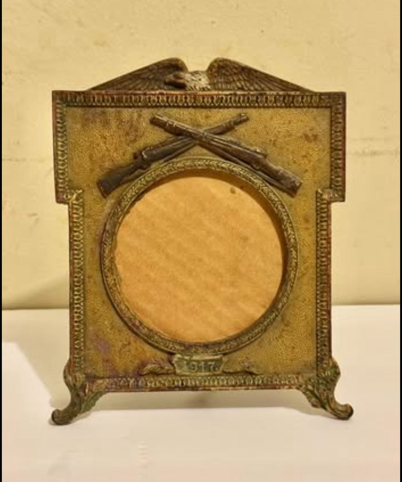 Antique (1917) WWI Historic Cast Iron Picture Frame.