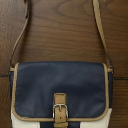 Coach Hadley Navy/Beige Leather Crossbody Bag Silver Buckle Purse F29763u