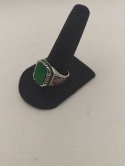 Silver Ring with Green Enamel Centerpiece