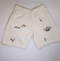 Adidas Originals Mens Floral Print Shorts White Size L Flaw H32307