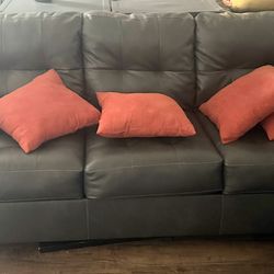 Gray Faux Leather Three Seat Sofa