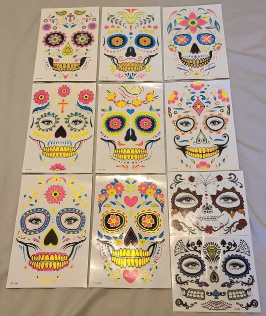 Day Of The Dead Temporary Face Tattoos And Nails Set