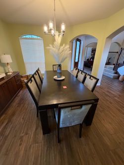 Dark Wood Dining Table with 6 Chairs