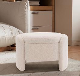 Storage Bench with Lamb Fleece Fabric, Vanity Stool Chair, Upholstered Ottoman with Small Hidden Storage for Bedroom, Living Room, Entryway, No Assemb